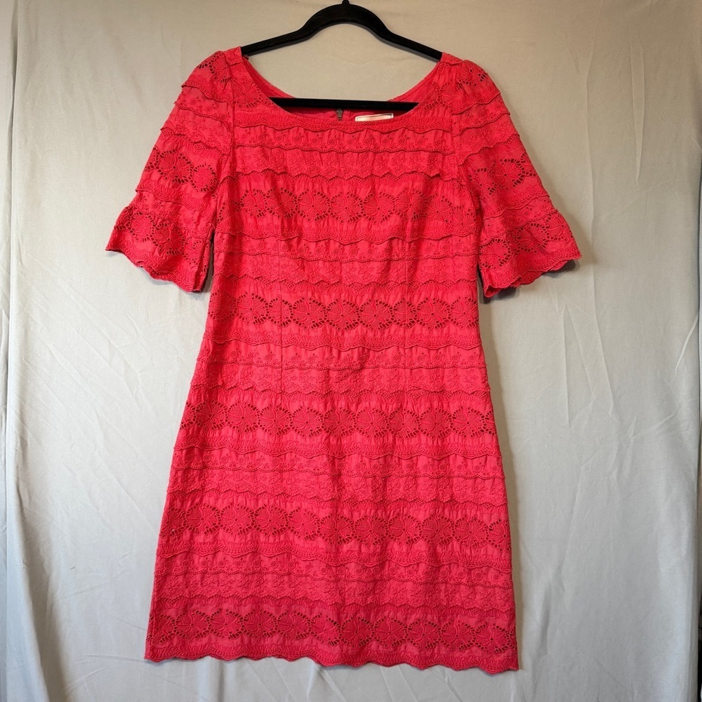Moulinette Soeurs Anthropology Womens Cotton Eyelet Dress 6 Red Office Event